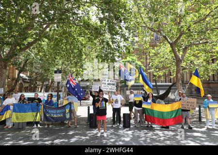 Sydney, Australia. 10 febbraio 2024. Raduno ucraino settimanale per mostrare sostegno ai soldati ucraini e per ricordare alla gente che la guerra con la Russia non è finita. Crediti: Richard Milnes/Alamy Live News Foto Stock