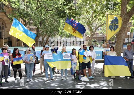 Sydney, Australia. 10 febbraio 2024. Raduno ucraino settimanale per mostrare sostegno ai soldati ucraini e per ricordare alla gente che la guerra con la Russia non è finita. Crediti: Richard Milnes/Alamy Live News Foto Stock