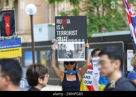 Sydney, Australia. 10 febbraio 2024. Raduno ucraino settimanale per mostrare sostegno ai soldati ucraini e per ricordare alla gente che la guerra con la Russia non è finita. Crediti: Richard Milnes/Alamy Live News Foto Stock