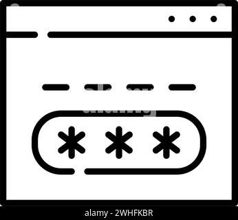 Accesso all'account tramite il browser Web. Password in una finestra di dialogo con asterischi. Icona Pixel Perfect Illustrazione Vettoriale