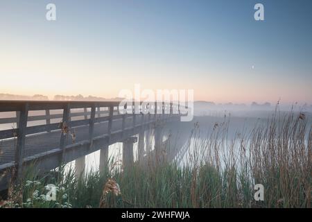 Serena alba sul ponte e sul fiume Foto Stock