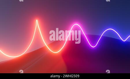 illustrazione 3d, linea luminosa al neon nel deserto di notte Foto Stock