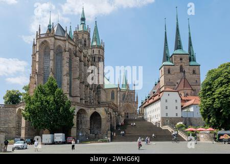 Cattedrale di Erfurt con Chiesa severi, Erfurt, Turingia Foto Stock