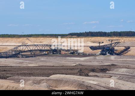 Miniera di lignite a cielo aperto nel brandeburgo Foto Stock