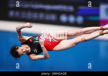 Doha, Qatar. 9 febbraio 2024. Yani Chang (CHN) Diving : World Aquatics Championships Doha 2024 Women's 3m Springboard Final at Hamad Aquatic Centre a Doha, Qatar . Crediti: Naoki Morita/AFLO SPORT/Alamy Live News Foto Stock