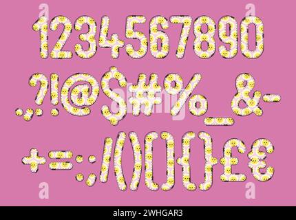 Collezione versatile di numeri di pulcino soleggiato e punteggiatura per vari usi Illustrazione Vettoriale