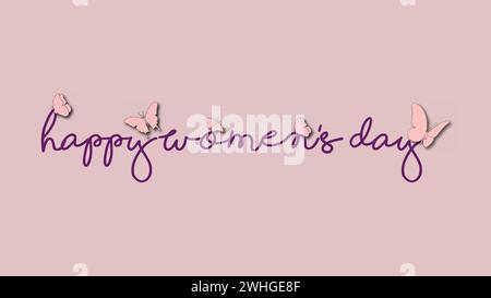 Happy Women's Day Typography with 3d Butterfly for landing page template, web app mobile, poster o banner, grafica 3d papercut, concept per la giornata delle donne Illustrazione Vettoriale