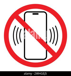 nessun segnale del telefono cellulare, simbolo del cerchio barrato rosso vettoriale con illustrazione del telefono Illustrazione Vettoriale