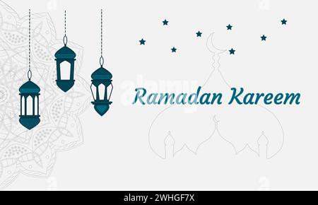 Concetto di sfondo Ramadan Kareem con lampada a lanterna. Illustrazione vettoriale. Illustrazione Vettoriale