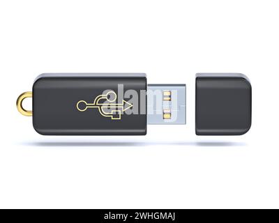 Unità flash USB 3D aperta di colore nero Foto Stock