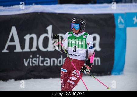 Soldeu, Andorra. 10 febbraio 2024. Maryna Gasienica Daniel dalla Polonia in azione durante la Coppa del mondo di Sci AUDI FIS 2023/2024, 9° Slalom Gigante femminile il 10 febbraio 2024 ad Avet (Soldeu, AUDI FIS Coppa del mondo di Sci 2023/2024, 9° Slalom Gigante femminile. (Foto di Vicente Vidal Fernandez/SOPA Images/Sipa USA) credito: SIPA USA/Alamy Live News Foto Stock