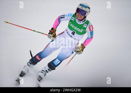 Soldeu, Andorra. 10 febbraio 2024. Ragnhild Mowinckel dalla Norvegia in azione durante la Coppa del mondo di Sci AUDI FIS 2023/2024, 9° Slalom Gigante femminile il 10 febbraio 2024 ad Avet (Soldeu, AUDI FIS Coppa del mondo di Sci 2023/2024, 9° Slalom Gigante femminile. (Foto di Vicente Vidal Fernandez/SOPA Images/Sipa USA) credito: SIPA USA/Alamy Live News Foto Stock