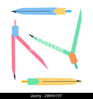 Le bussole Doodle impostano un'illustrazione vettoriale isolata su bianco Illustrazione Vettoriale