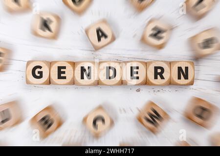 Stoccarda, Germania - 24 gennaio 2024: Gendern as A Symbol of Gender-appropriate Language Gender on dice Communication Concept a Stoccarda, Germania. Foto Stock