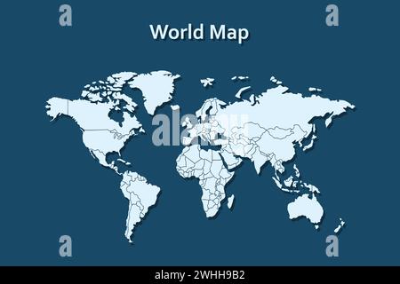Vettore mappa mondiale isolato su sfondo blu scuro. Illustrazione vettoriale. Illustrazione Vettoriale