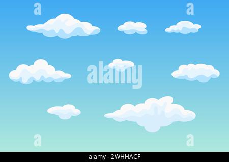 Illustrazione vettoriale cielo blu e nuvole. Stile anime pulito. Sfondo cielo chiaro. Illustrazione Vettoriale