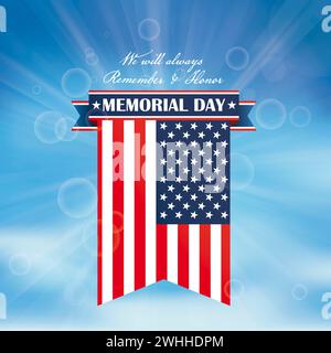 Copertina del Memorial Day con il testo che ricorderemo sempre e onoreremo. File vettoriale EPS 10. Foto Stock