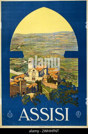 Poster da viaggio vintage per la città di Assisi Foto Stock