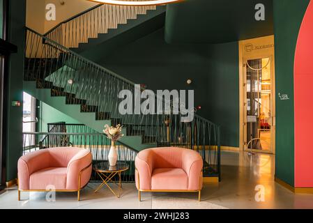 Provate il moderno Spa Resort Interior, Druskininkai, Lituania. Foto Stock