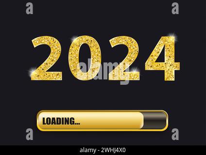 Golden text 2024 e barra di avanzamento del caricamento. File vettoriale EPS 10. Foto Stock