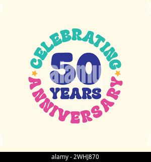 design del logo per il 50° anniversario. disegno distintivo per il 50° anniversario. Firma e simbolo per festeggiare il compleanno dell'azienda o dell'azienda. Festa per il Giubileo dei 50 anni Illustrazione Vettoriale