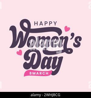 Happy Women's day Vector lettering scritto a mano illustrazione con l'icona delle donne. Biglietto d'auguri per la giornata internazionale della donna. Poster, banner, volantino Illustrazione Vettoriale