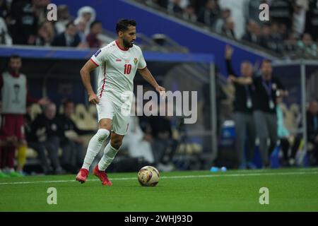 Qatar, Lusail, 10 febbraio 2024 - Musa al-Taamari Giordania durante la finale della AFC Asia Cup tra Giordania e Qatar al Lusail Stadium di Lusail, Qatar, il 10 febbraio 2024. Crediti: Sebo47/Alamy Live News Foto Stock