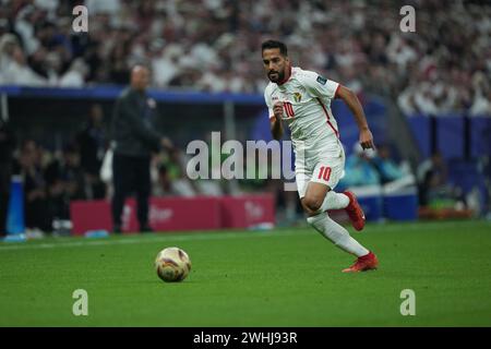 Qatar, Lusail, 10 febbraio 2024 - Musa al-Taamari Giordania durante la finale della AFC Asia Cup tra Giordania e Qatar al Lusail Stadium di Lusail, Qatar, il 10 febbraio 2024. Crediti: Sebo47/Alamy Live News Foto Stock