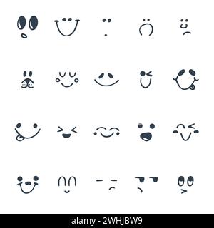Set di facce divertenti disegnate a mano. Facce felici. Illustrazione vettoriale Illustrazione Vettoriale