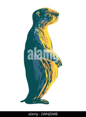 Vista laterale Prairie Dog Standing poster Art WPA Foto Stock