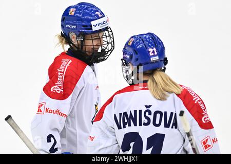 Liberec, Repubblica Ceca. 10 febbraio 2024. Euro Hockey Tour Women: Repubblica Ceca - Svizzera, Liberec, Repubblica Ceca, 10 febbraio 2024. Aneta Tejralova della Repubblica Ceca (sinistra). Crediti: Radek Petrasek/CTK Photo/Alamy Live News Foto Stock