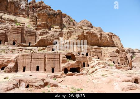 antiche costruzioni a petra, in giordania Foto Stock