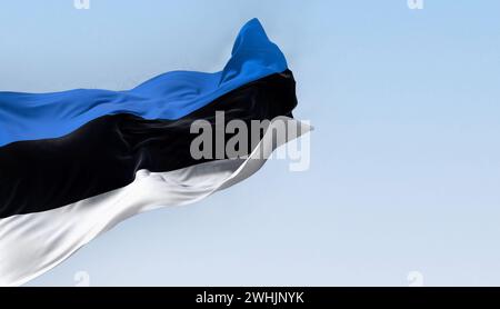 Bandiera nazionale dell'Estonia che sventola nel vento in una giornata limpida Foto Stock