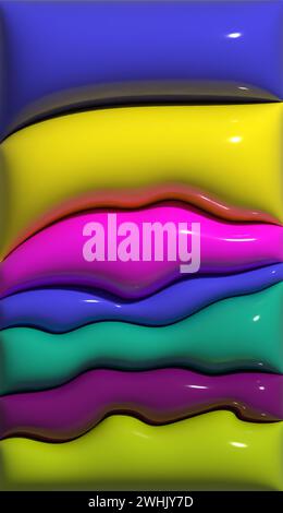Sfondo astratto multicolore di forme curve, texture liscia con glitter, forme gonfiate. illustrazione del rendering 3d. Foto Stock