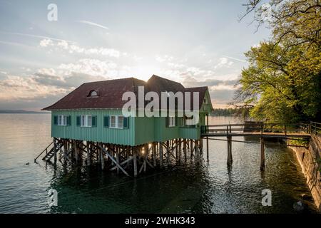 Aeschacher Bad, stabilimento balneare, dimora storica in pile, Lindau, lago di Costanza, Baviera, Germania Foto Stock