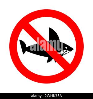 Ferma Shark! Cartello di divieto rosso. Ban Sharks Illustrazione Vettoriale