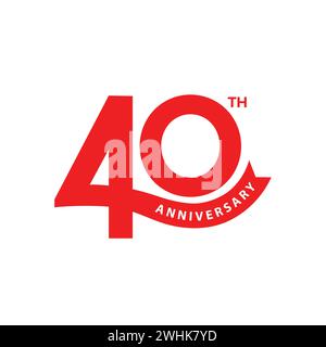 design modello logo anniversario 40. icona del 40° anniversario, timbro, etichetta con nastro. Biglietto di auguri per festeggiamenti di compleanno e simbolo Illustrazione Vettoriale