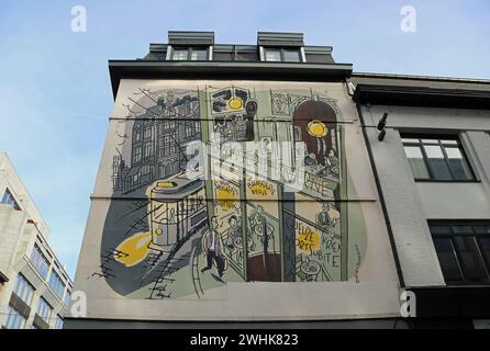 Monsieur Jean murale di Dupuy e Berberian a Bruxelles Foto Stock