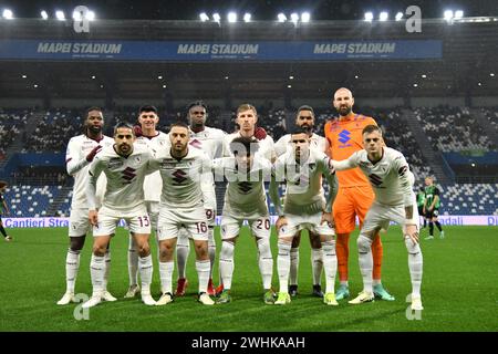 Reggio Emilia, Italia. 10 febbraio 2024. Foto massimo Paolone/LaPresse 10 febbraio 2024 - Reggio Emilia, Italia - sport, calcio - Sassuolo vs Torino - Campionato italiano di calcio serie A TIM 2023/2024 - Stadio Mapei Cittˆ del Tricolore. Nella foto: Sassuolo formazione 10 febbraio 2024 Reggio Emilia, Italia - sport, calcio - Sassuolo vs Torino - Campionato Italiano di calcio di serie A 2023/2024 - Stadio Mapei. Nella foto: Sassuolo team Credit: LaPresse/Alamy Live News Foto Stock