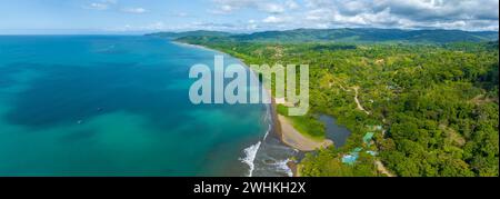 Vista aerea, panorama, Parco Nazionale Marino Ballena, Parco Nazionale osa, Spiaggia e mare del Pacifico meridionale, provincia di Puntarenas, osa, Costa Rica Foto Stock