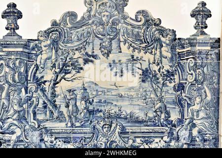Azulejos, pittura di piastrelle, Monastero di Sao Vicente de Fora, costruito fino al 1624, città vecchia, Lisbona, Lisbona, Portogallo Foto Stock