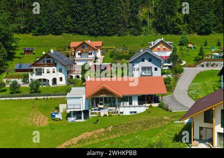 Diverse case unifamiliari in una proprietà immobiliare. Pianificazione territoriale e proprietà di case, Vienna, periferia Foto Stock