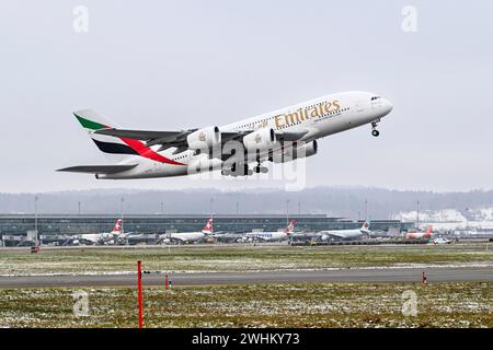 Aircraft Emirates, Airbus A380-800, A6-EON, Zurigo Kloten, Svizzera Foto Stock