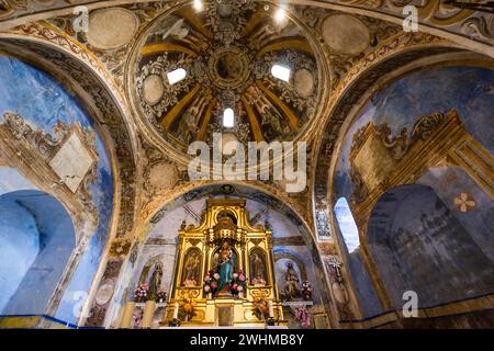 Cupola con i quattro evangelisti che circondano la scena dell'Incoronazione della Vergine Foto Stock