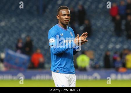 Glasgow, Regno Unito. 10 febbraio 2024. I Rangers affrontano l'Ayr United nel quinto round della Scottish gas Men's Scottish Cup all'Ibrox Stadium di Glasgow, Scozia, Regno Unito. L'Ibrox Stadium è lo stadio di casa dei Rangers. I Rangers giocano nella Premier Division del calcio scozzese e l'Ayr United è nella seconda divisione della SPFL. Crediti: Findlay/Alamy Live News Foto Stock