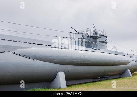 U-Boot U995 sulla spiaggia di Laboe Foto Stock