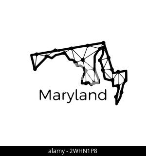 Mappa dello stato del Maryland illustrazione poligonale fatta di linee e punti, isolata su sfondo bianco. STATI UNITI: Design a basso poli Foto Stock