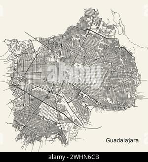 Mappa stradale della città di Guadala, jaraJalisco, Messico Illustrazione Vettoriale