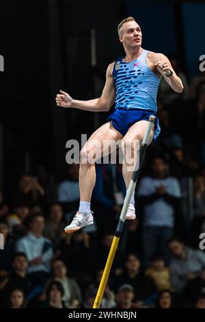 Sam KENDRICKS (USA), Pole Vault Men, durante il Meeting de Lievin 2024, Hauts-de-France Pas-de-Calais Trophée EDF, World Athletics Indoor Tour Gold Athletics event il 10 febbraio 2024 all'Arena di Lievin, Francia - foto Alexandre Martins/DPPI Credit: DPPI Media/Alamy Live News Foto Stock