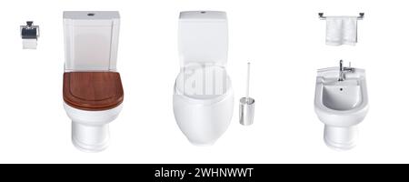 Vaschetta per la toilette isolata su sfondo bianco, bidet, illustrazione 3D e rendering CG Foto Stock